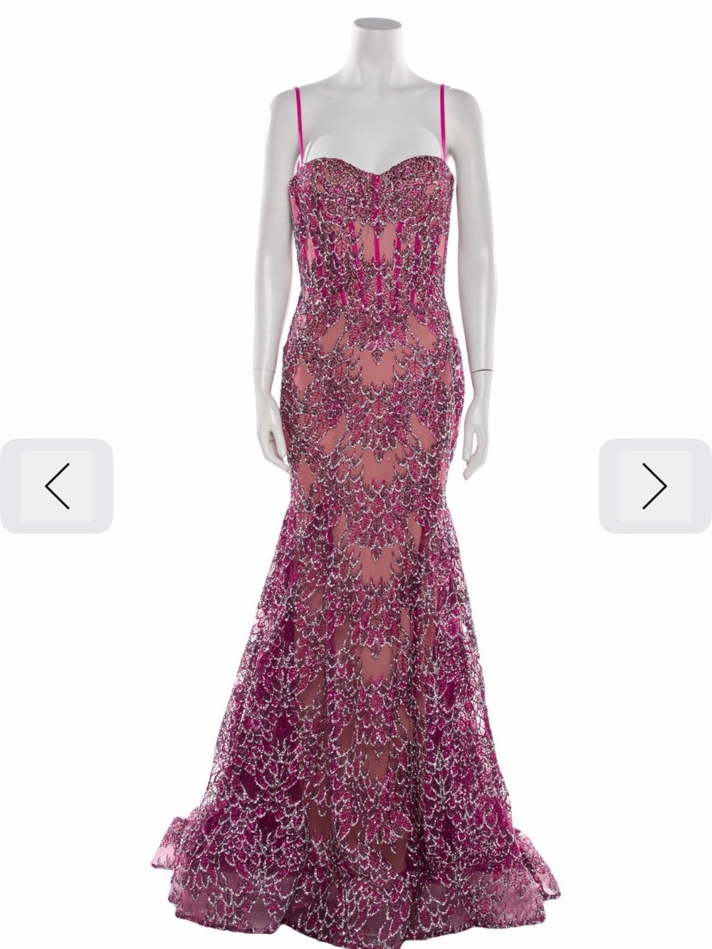 Portia and Scarlett Fuchsia Beaded Illusion Mermaid Gown